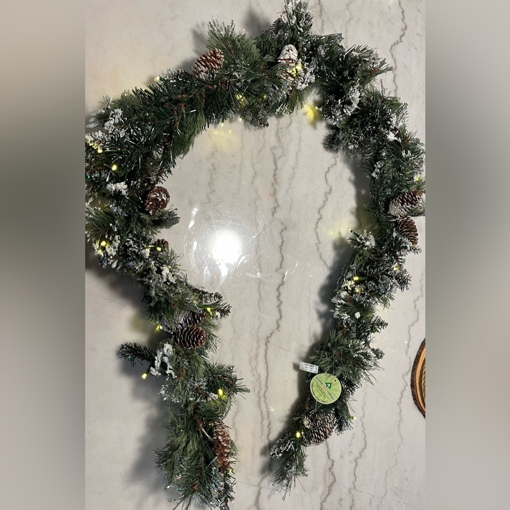 Festive‎ Green Pine Garland with Lights and Pine Cones